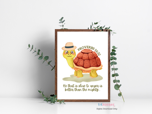 printable wall art | printable art | turtle digital art | turtle digital background | turtle bible | turtle wall art scripture | christian turtle | baby animal christian | proverbs 16 3 boys print