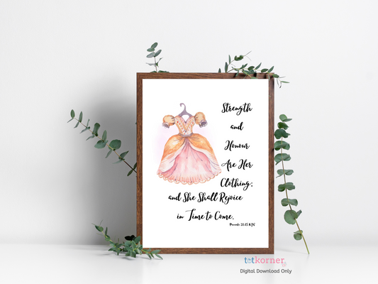proverbs 31 25 wall art | Proverbs 31:25 She is clothed in strength and dignity she laughs without fear of the future Bible Verse Wall Art print Scripture printable